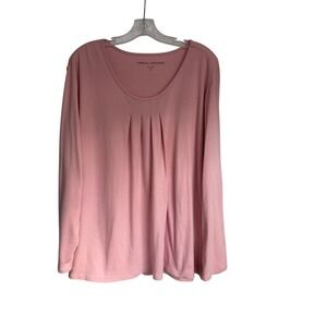 Carole Hochman Pink Long Sleeve Pleated Scoop Neck Top 2X A368275